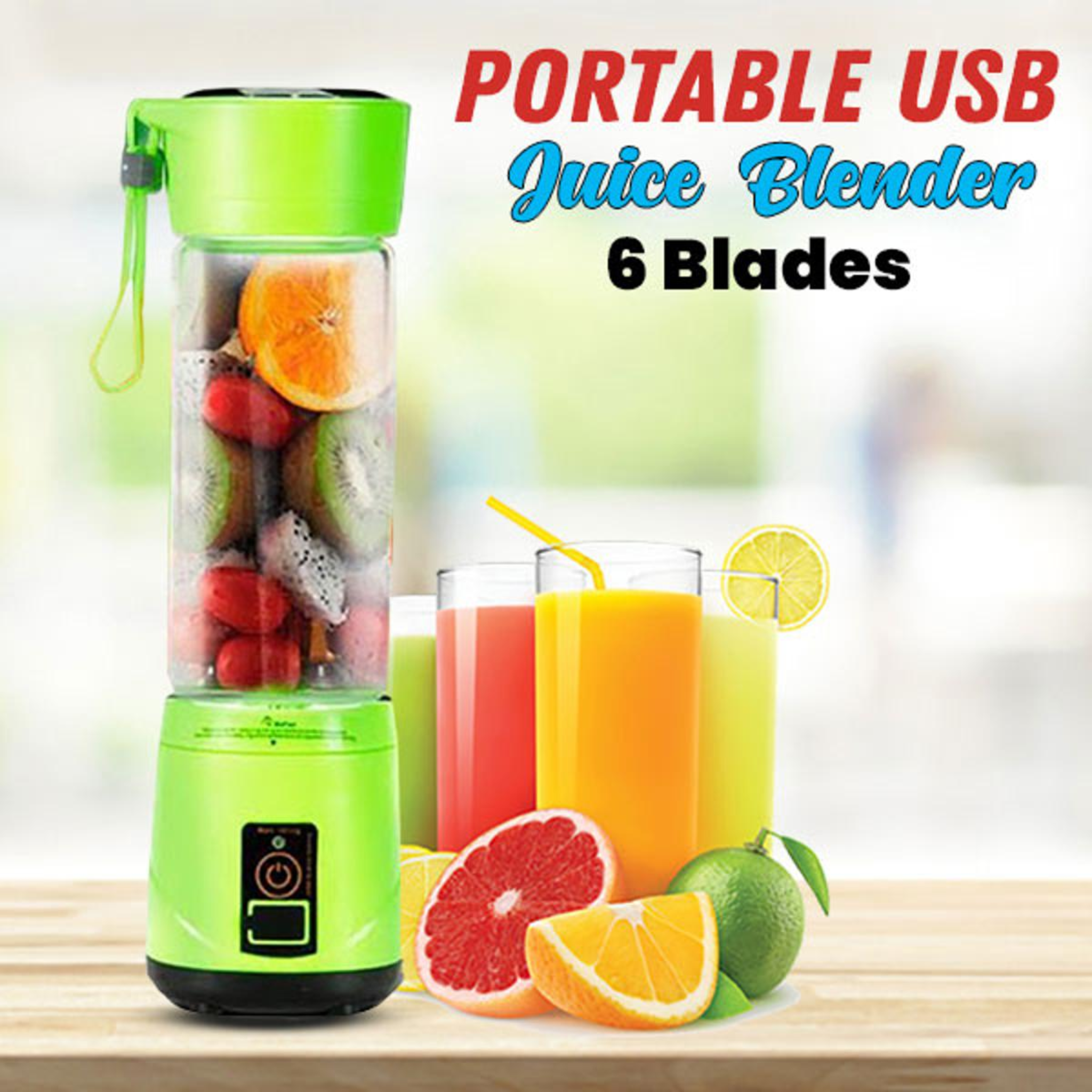 USB Rechargeable Portable Juicer Blender 380ml 6 Blade Mini Electric Mixer for Smoothies & Shakes