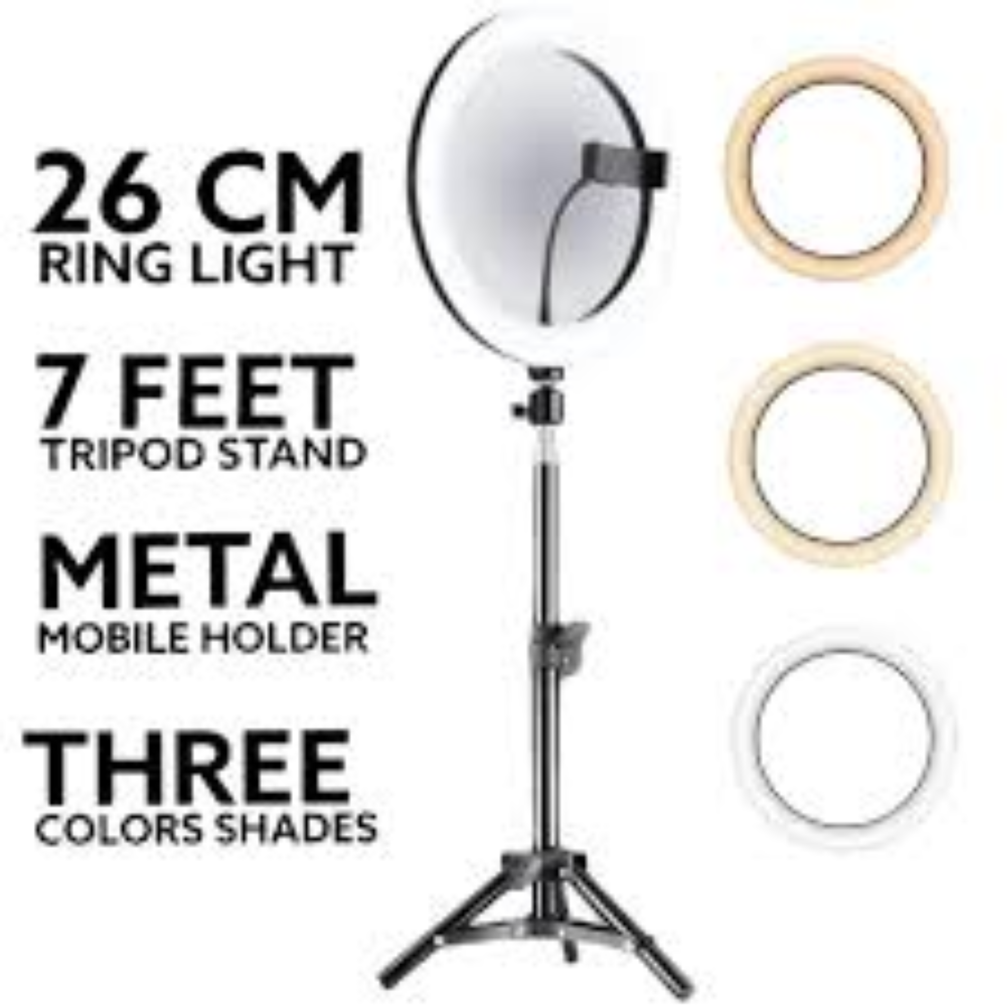 26cm Selfie Ring Light with Adjustable 7ft Stand  LED Light for YouTube, TikTok & Online Meetings