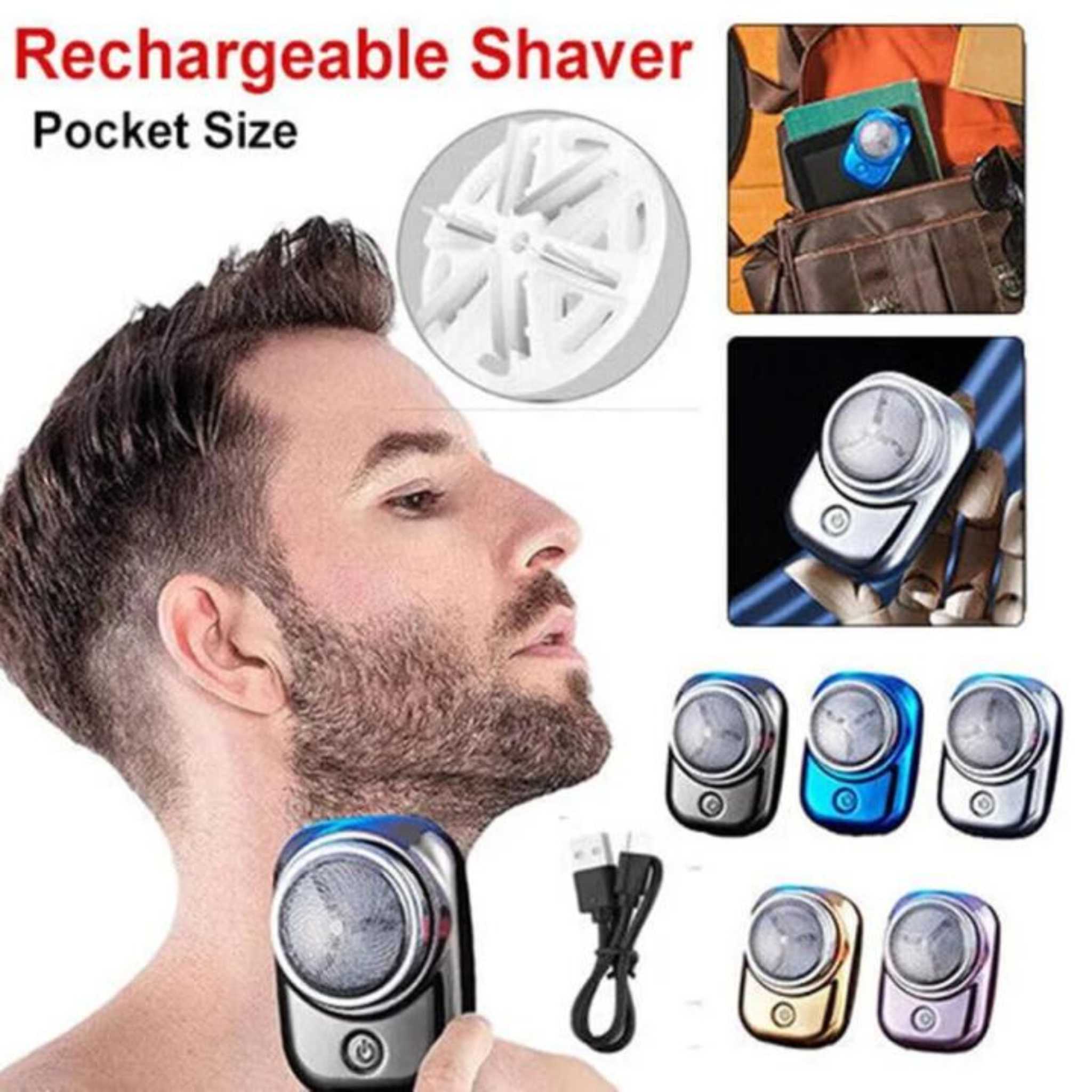 Mini Rechargeable Portable Electric Shaver for Men USB Travel Beard Trimmer & Facial Hair Razor