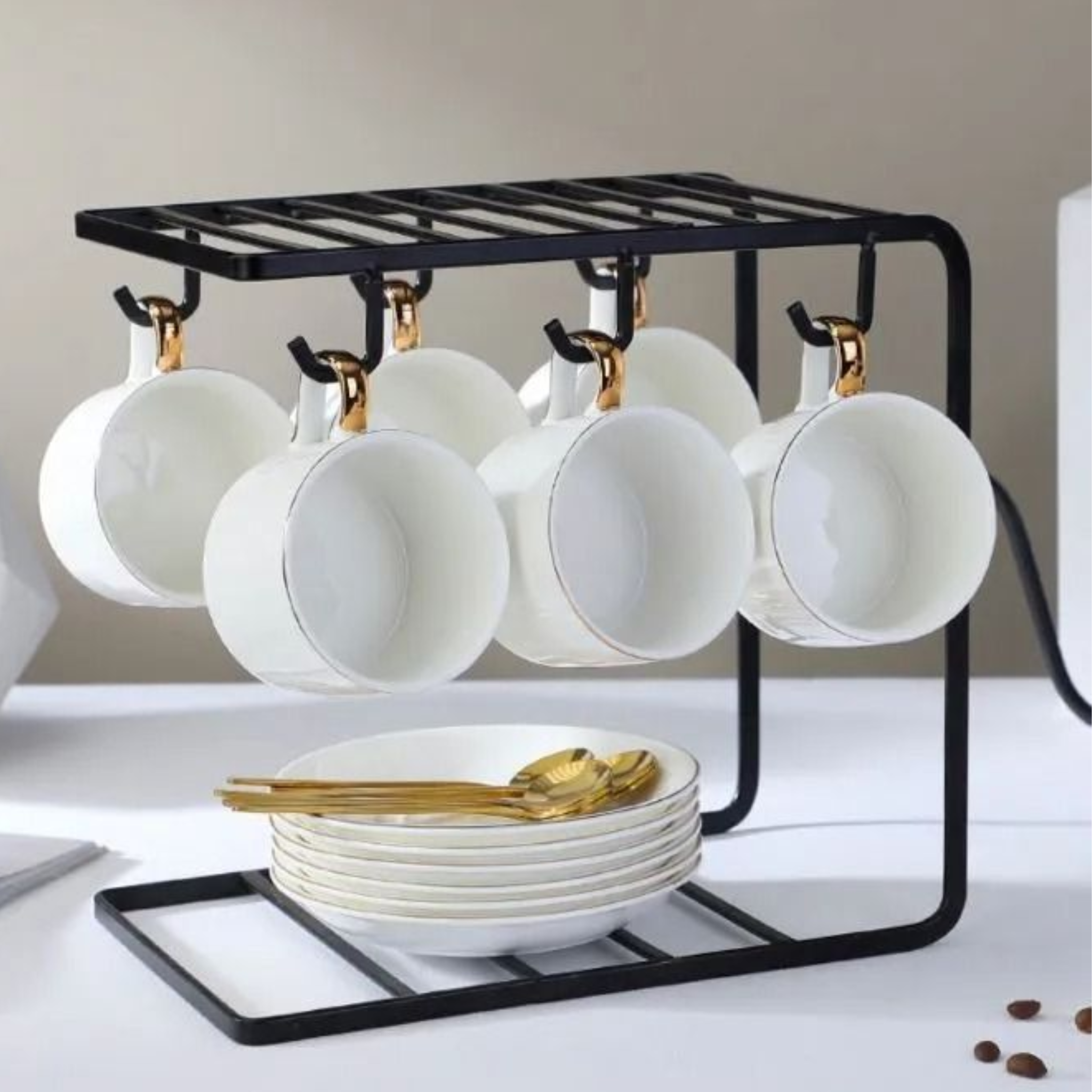 6 Hooks Coffee Cup Holder Stand | Mug Tree Rack Organizer | Kitchen Counter Mug Hanger