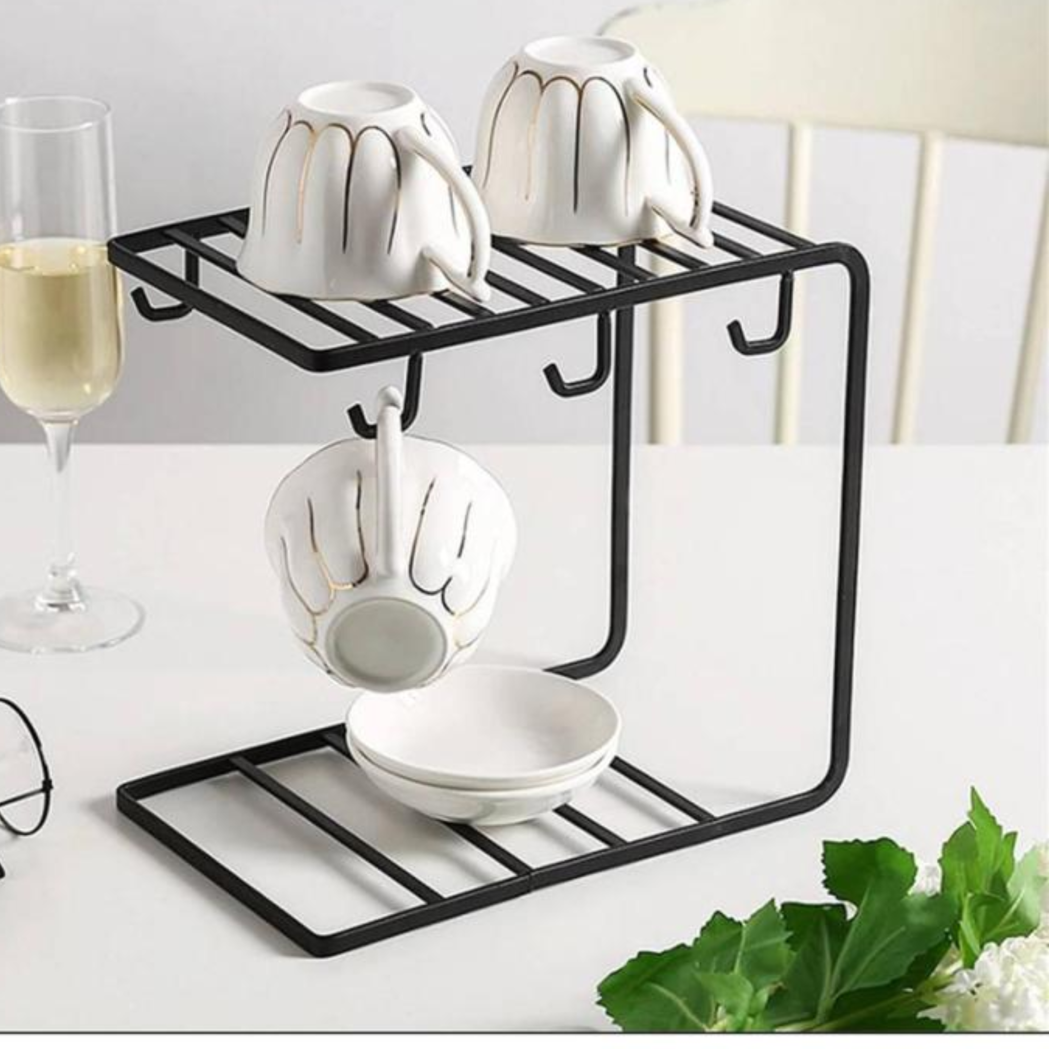 6 Hooks Coffee Cup Holder Stand | Mug Tree Rack Organizer | Kitchen Counter Mug Hanger