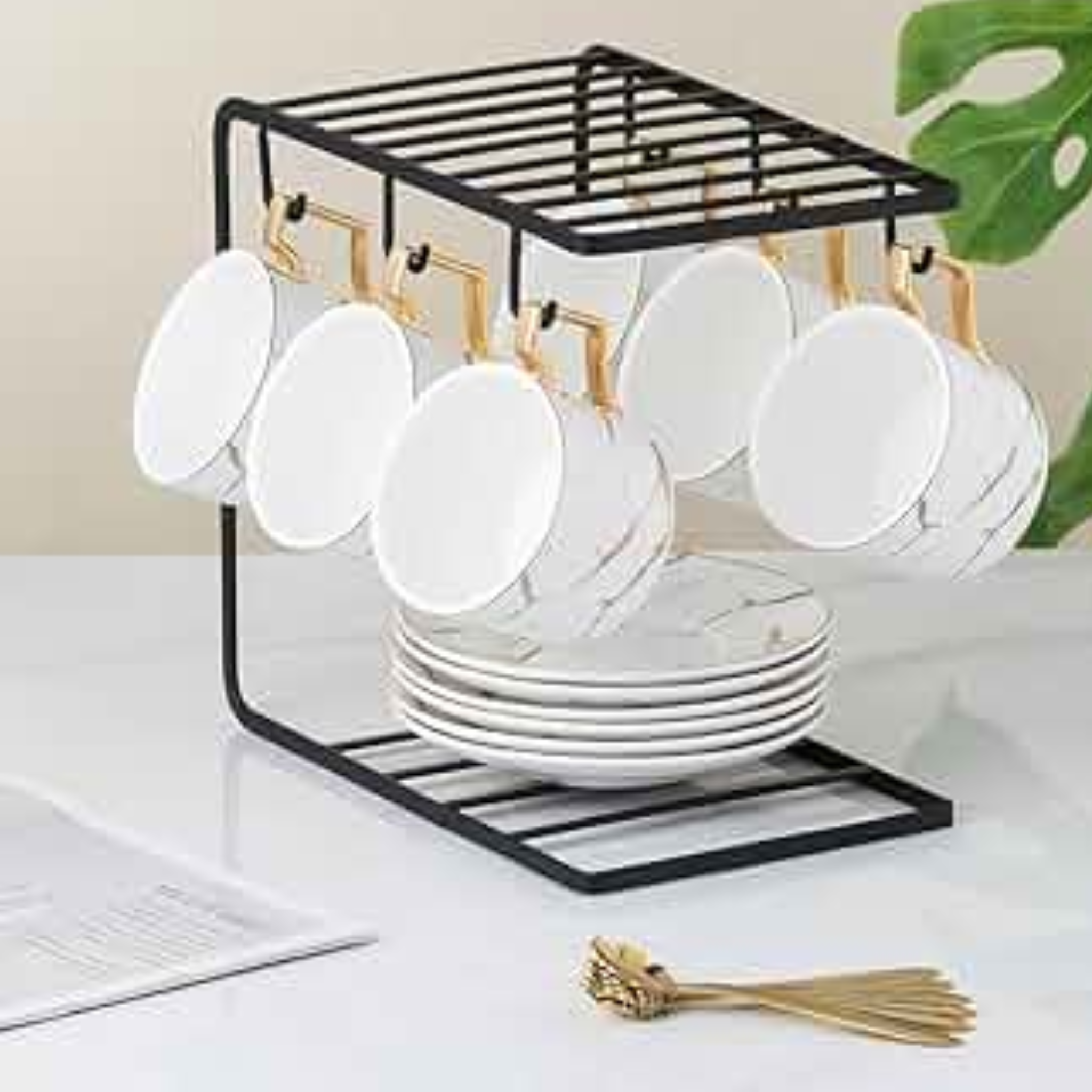 6 Hooks Coffee Cup Holder Stand | Mug Tree Rack Organizer | Kitchen Counter Mug Hanger