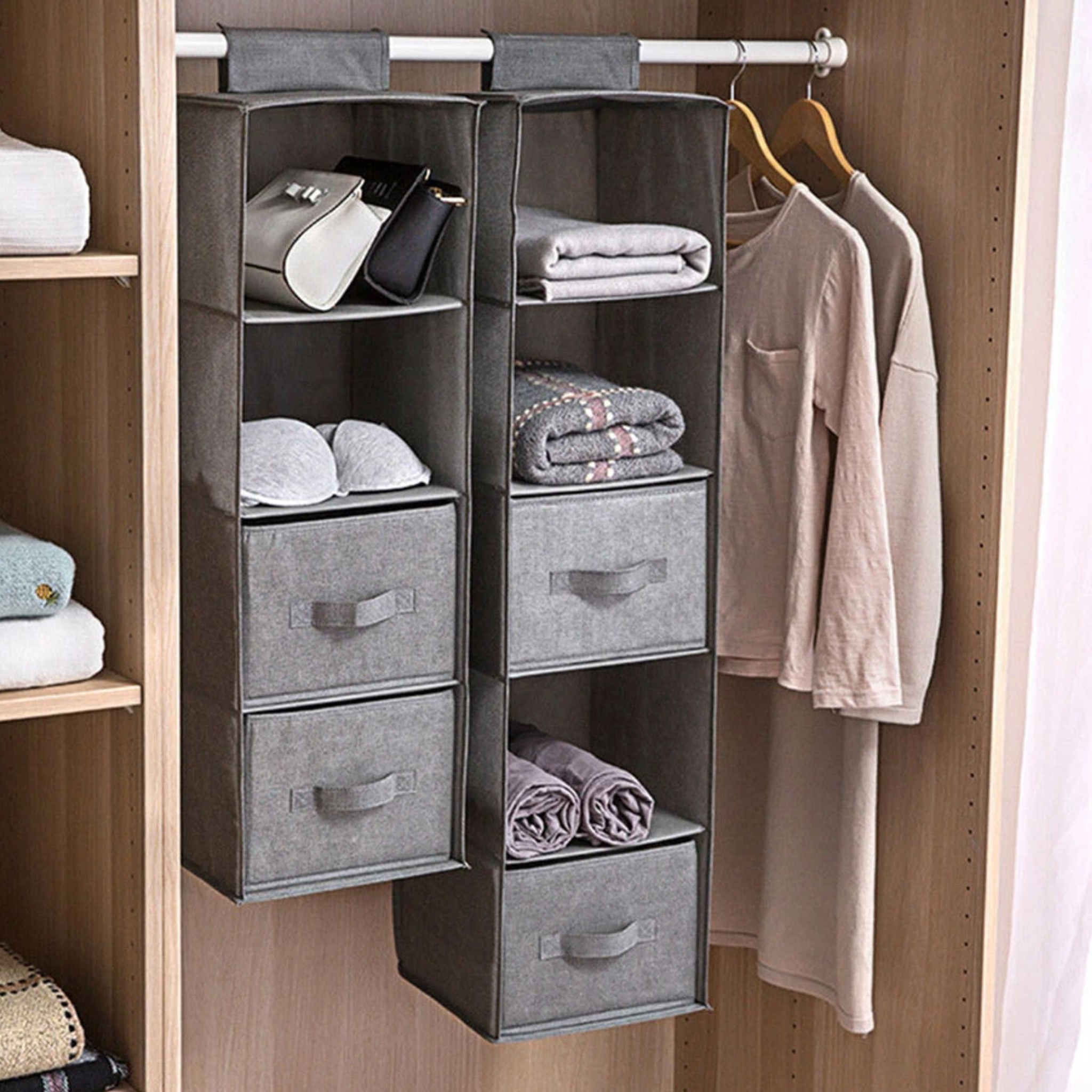 Hanging Storage Box Organizer | Foldable Closet Hanging Shelf | Multi-Layer Wardrobe Organizer