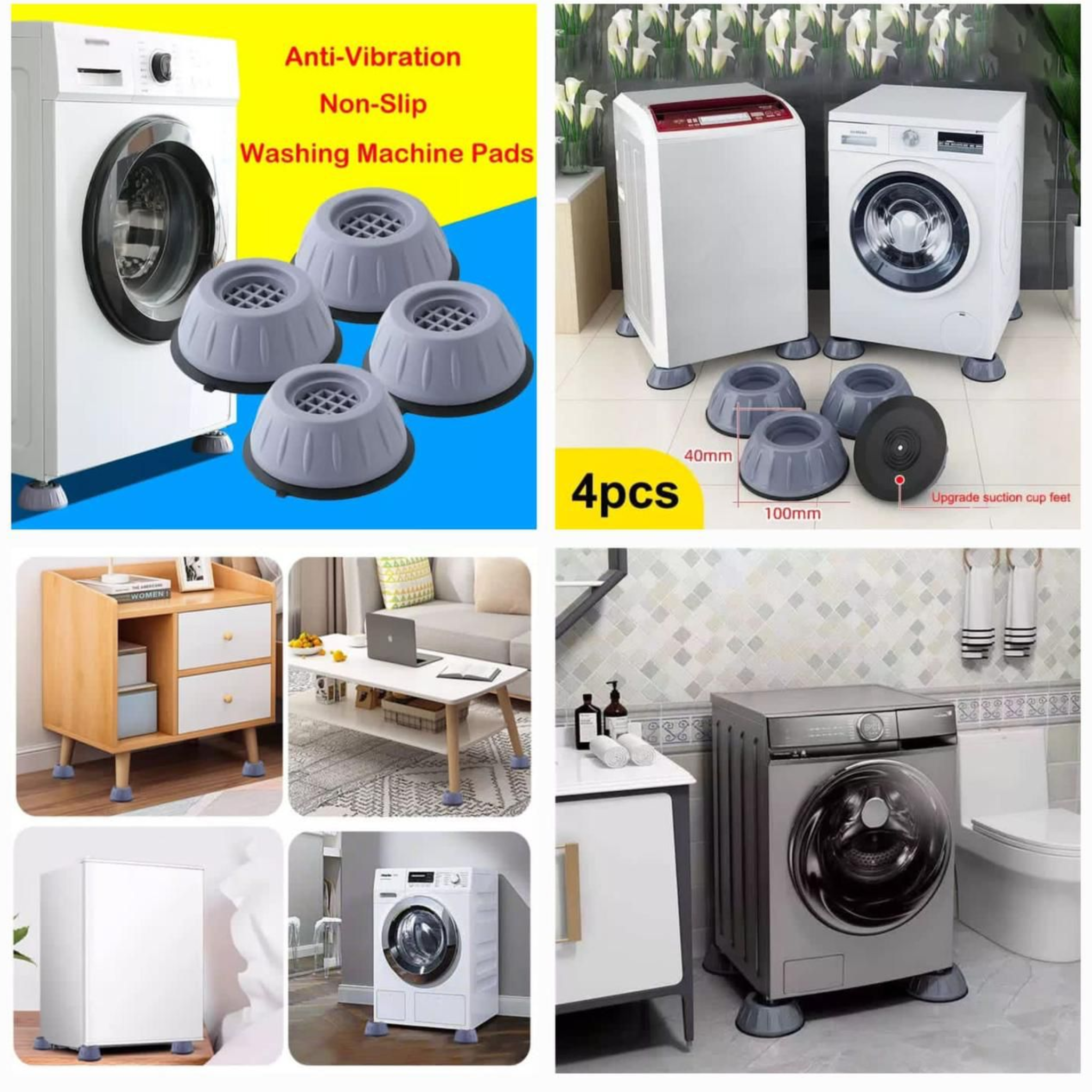 4PCS Washing Machine Anti-Vibration Pads Shock & Noise Reduction Anti-Slip Stabilizer Feet for Washer & Dryer